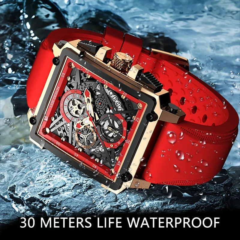 2021 New Men Watches LIGE Top Brand Luxury Waterproof Quartz Square Watch For Men Date Sport Hollow Clock Male Relogio Masculino