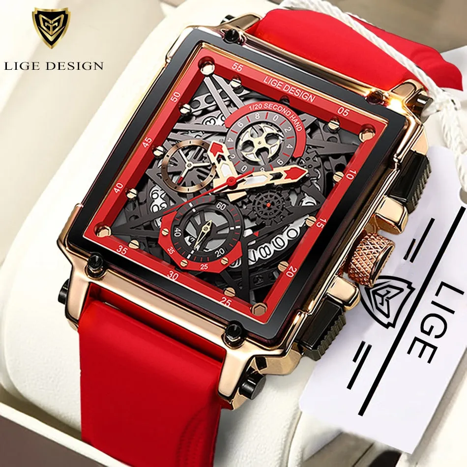 2021 New Men Watches LIGE Top Brand Luxury Waterproof Quartz Square Watch For Men Date Sport Hollow Clock Male Relogio Masculino