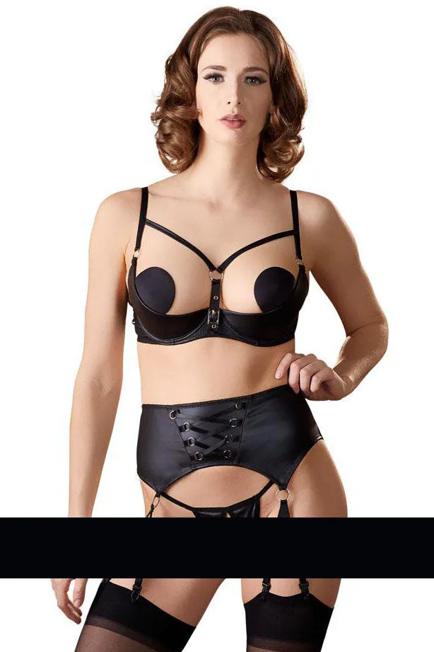 Abierta Fina Shelf Bra Set with Suspender Straps (L)