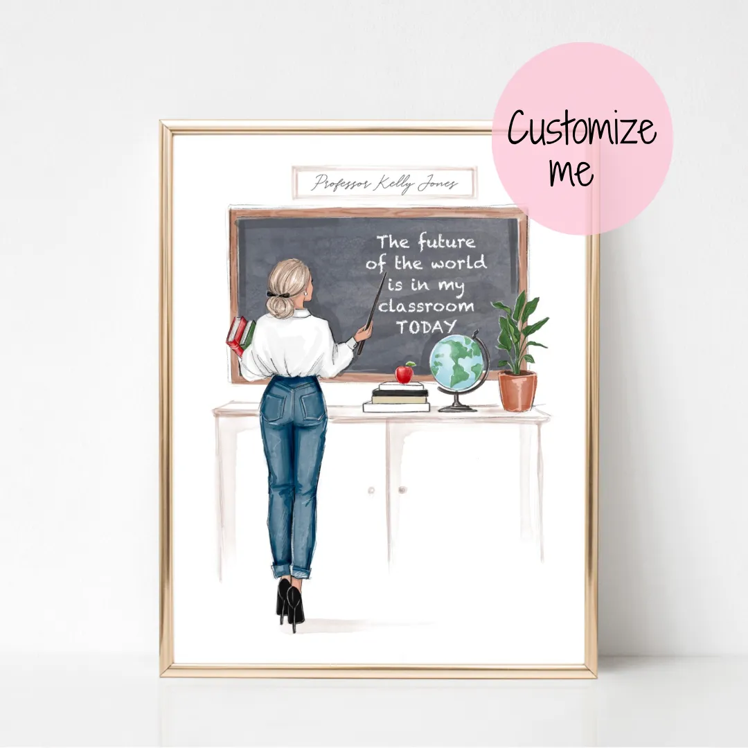 Back to school teacher fashion illustration art print