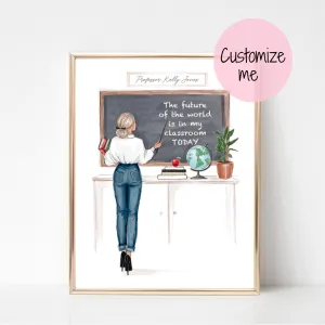 Back to school teacher fashion illustration art print