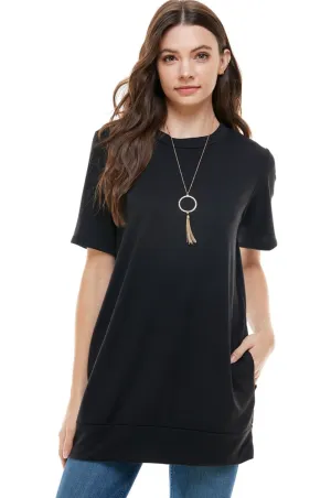 •CHARLIE - BLACK• banded hem tunic with pockets