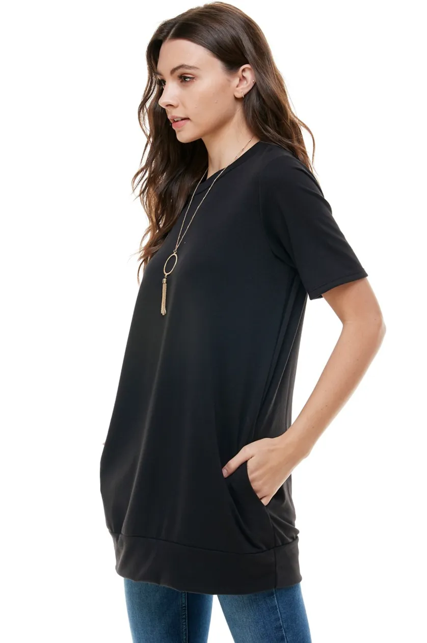 •CHARLIE - BLACK• banded hem tunic with pockets