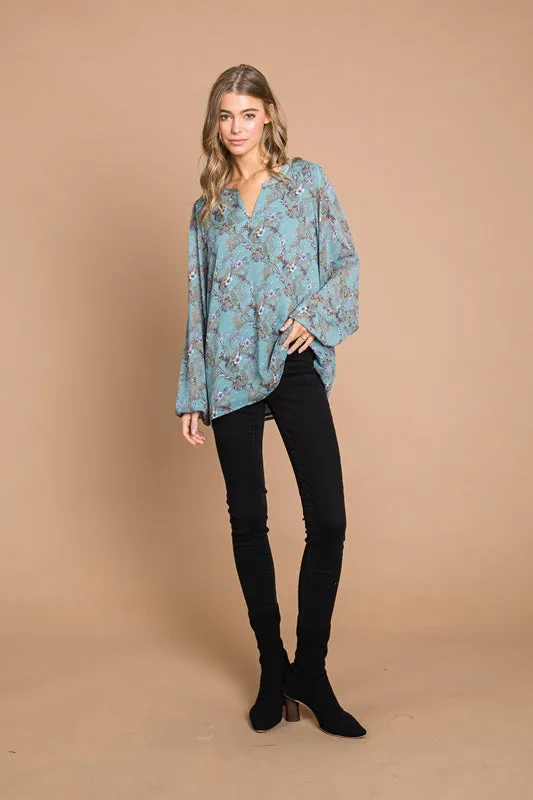 Cotton Bleu Serenity Chiffon Blouse - Aqua