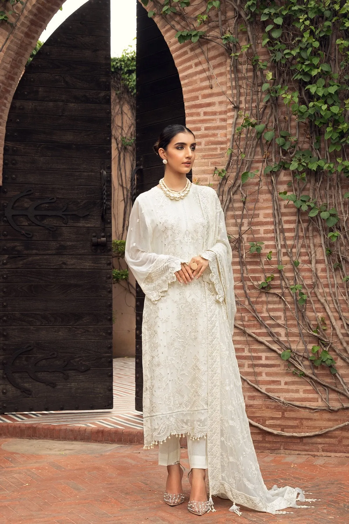 Farasha Embroidered Chiffon Collection – Porcelain