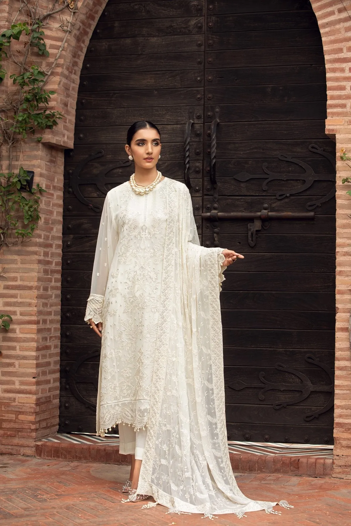 Farasha Embroidered Chiffon Collection – Porcelain