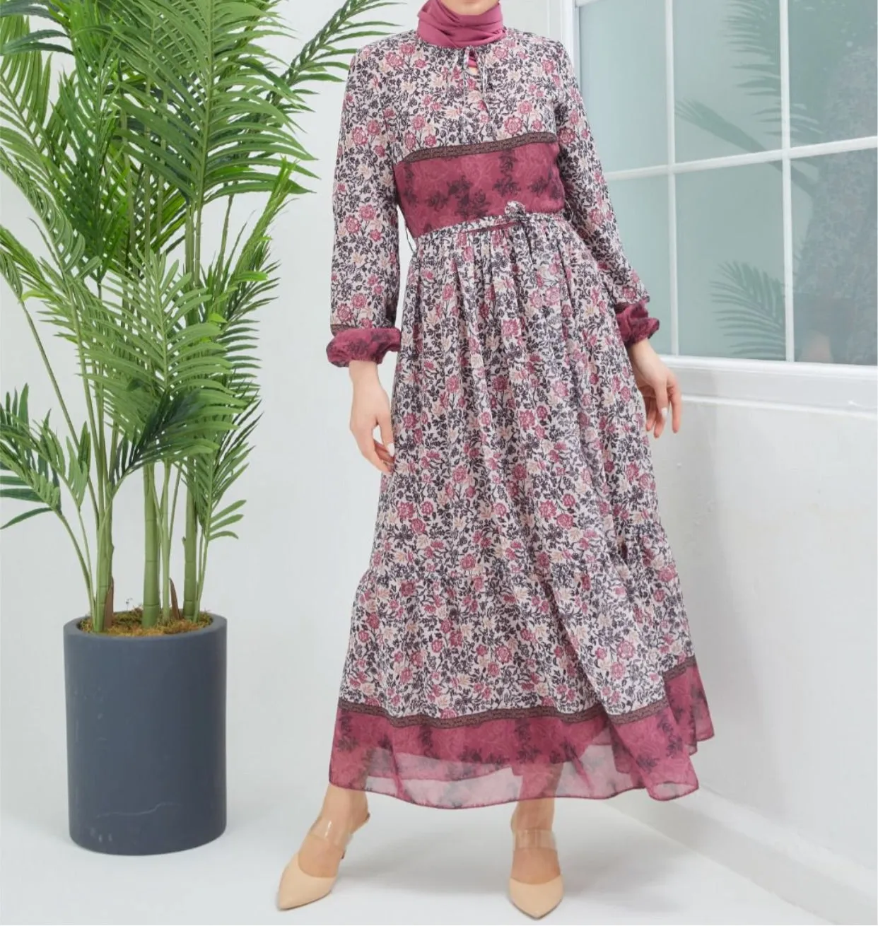 Floral Chiffon Dress - Rose