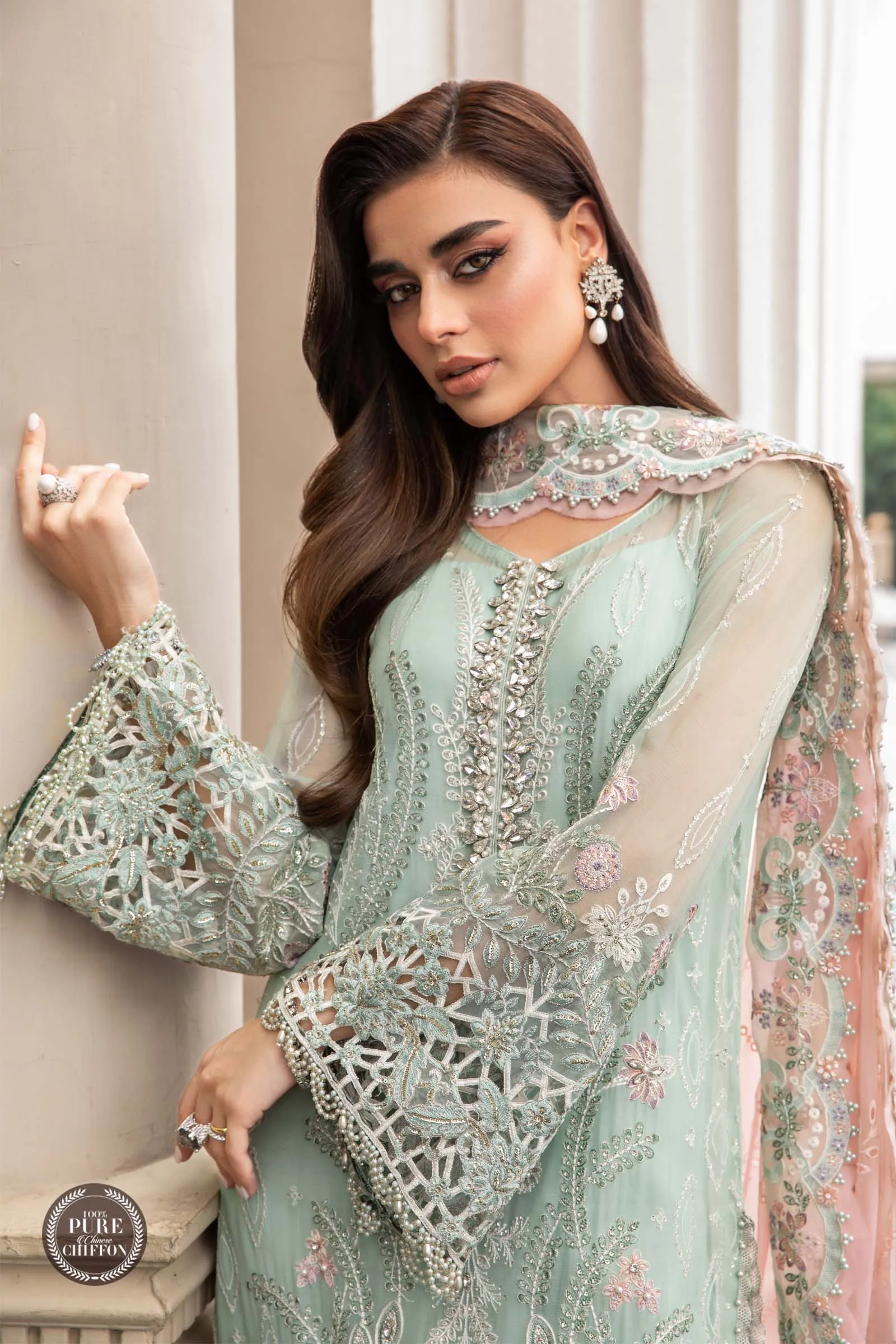 MARIA.B Luxury Chiffon Wedding Formals – MPC-23-104 Mint Green