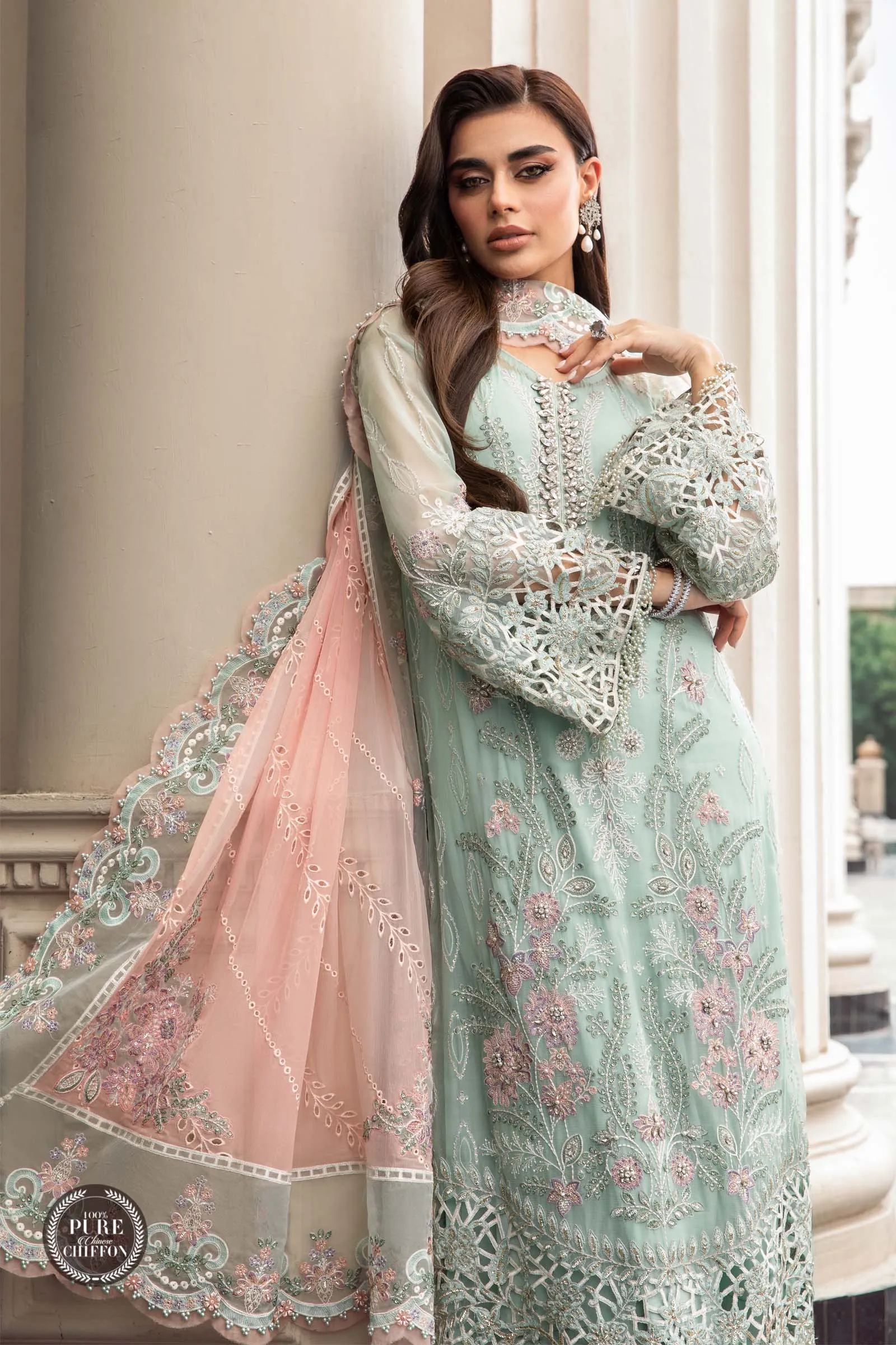 MARIA.B Luxury Chiffon Wedding Formals – MPC-23-104 Mint Green