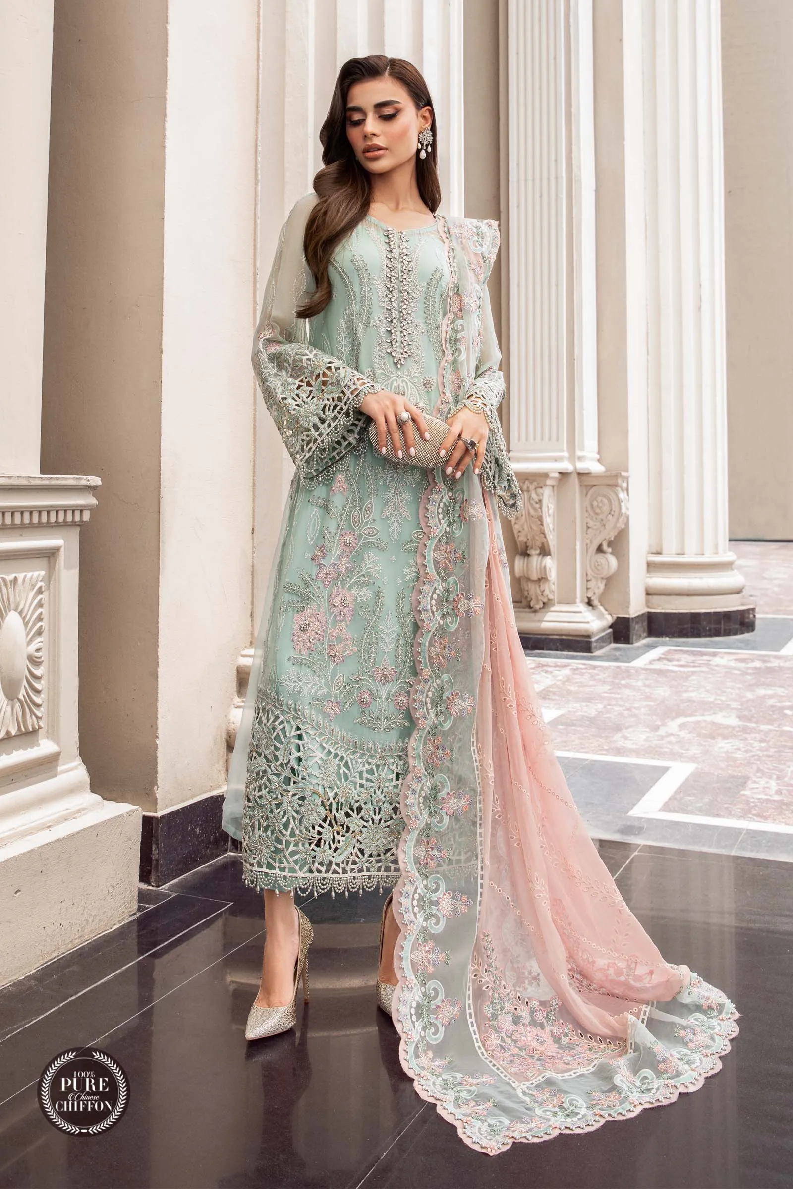 MARIA.B Luxury Chiffon Wedding Formals – MPC-23-104 Mint Green