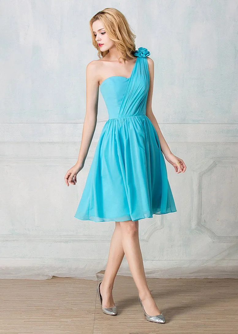 One-shoulder cocktail-length chiffon short prom dress