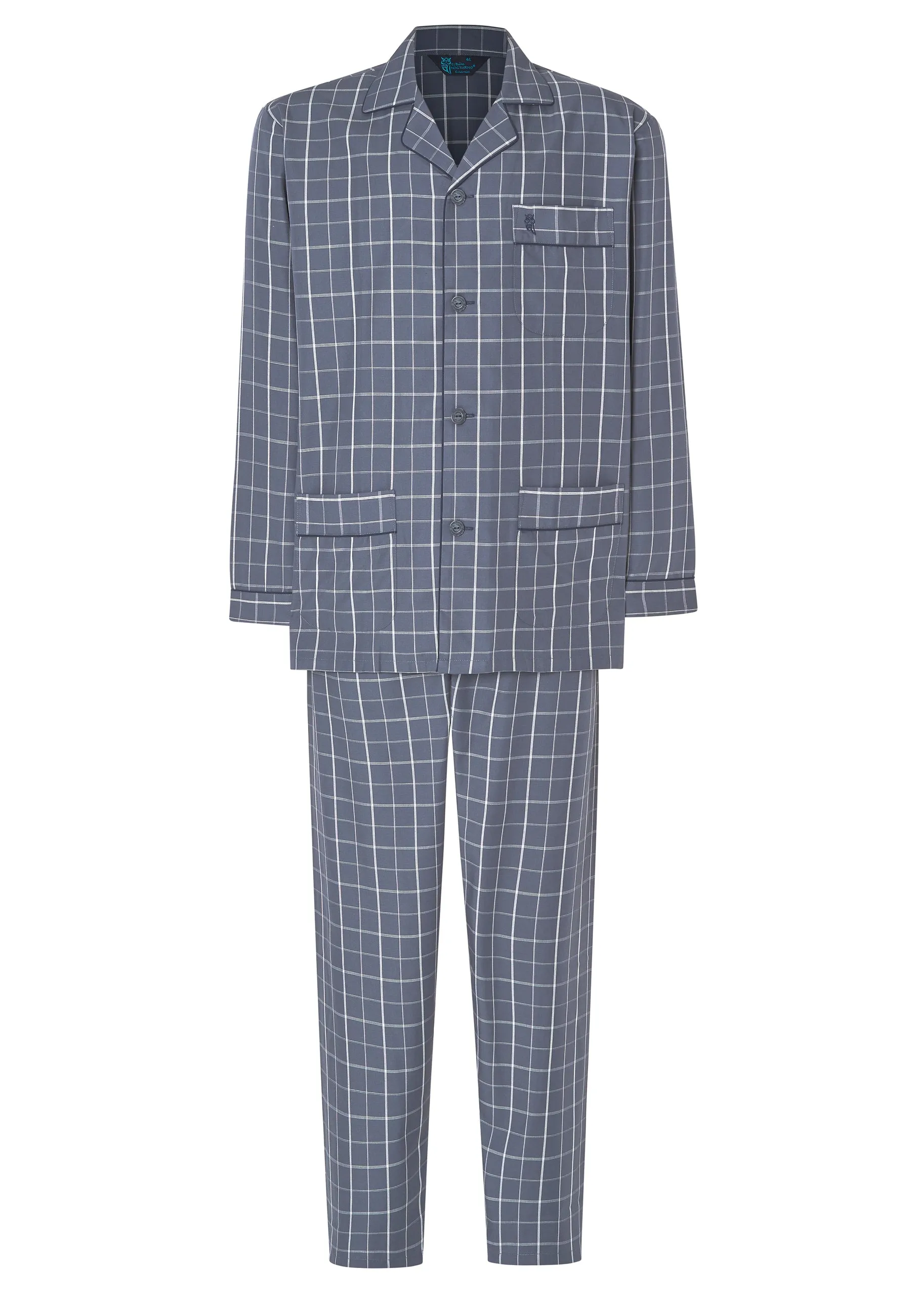 Pijama Hombre Largo Solapa Popelín Cuadros - Gris 2984_22