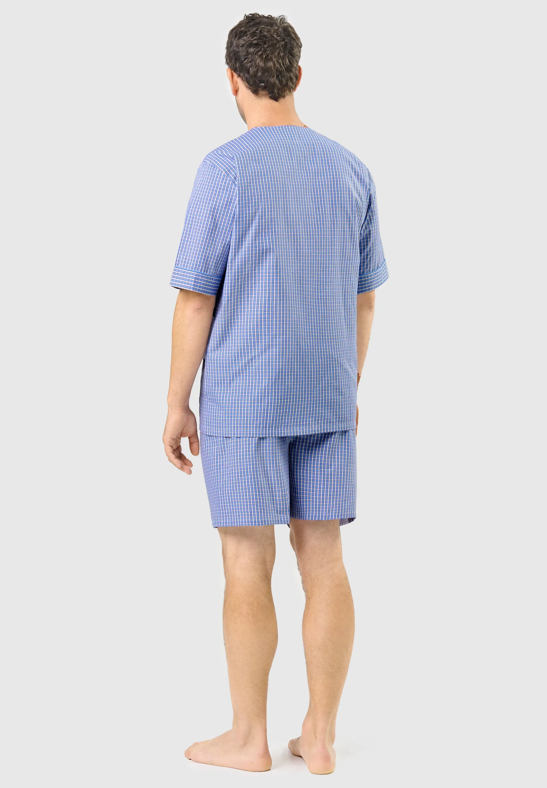 Pijama Hombre Verano Corto Judo Algodón Popelín Cuadros - Azul 4535_30