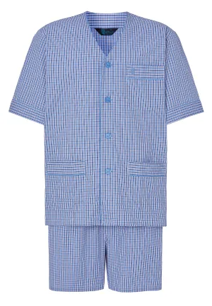 Pijama Hombre Verano Corto Judo Algodón Popelín Cuadros - Azul 4535_30