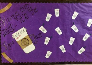 "Have A Cup of Cheer, It's The New Year!" Bulletin Board Idea