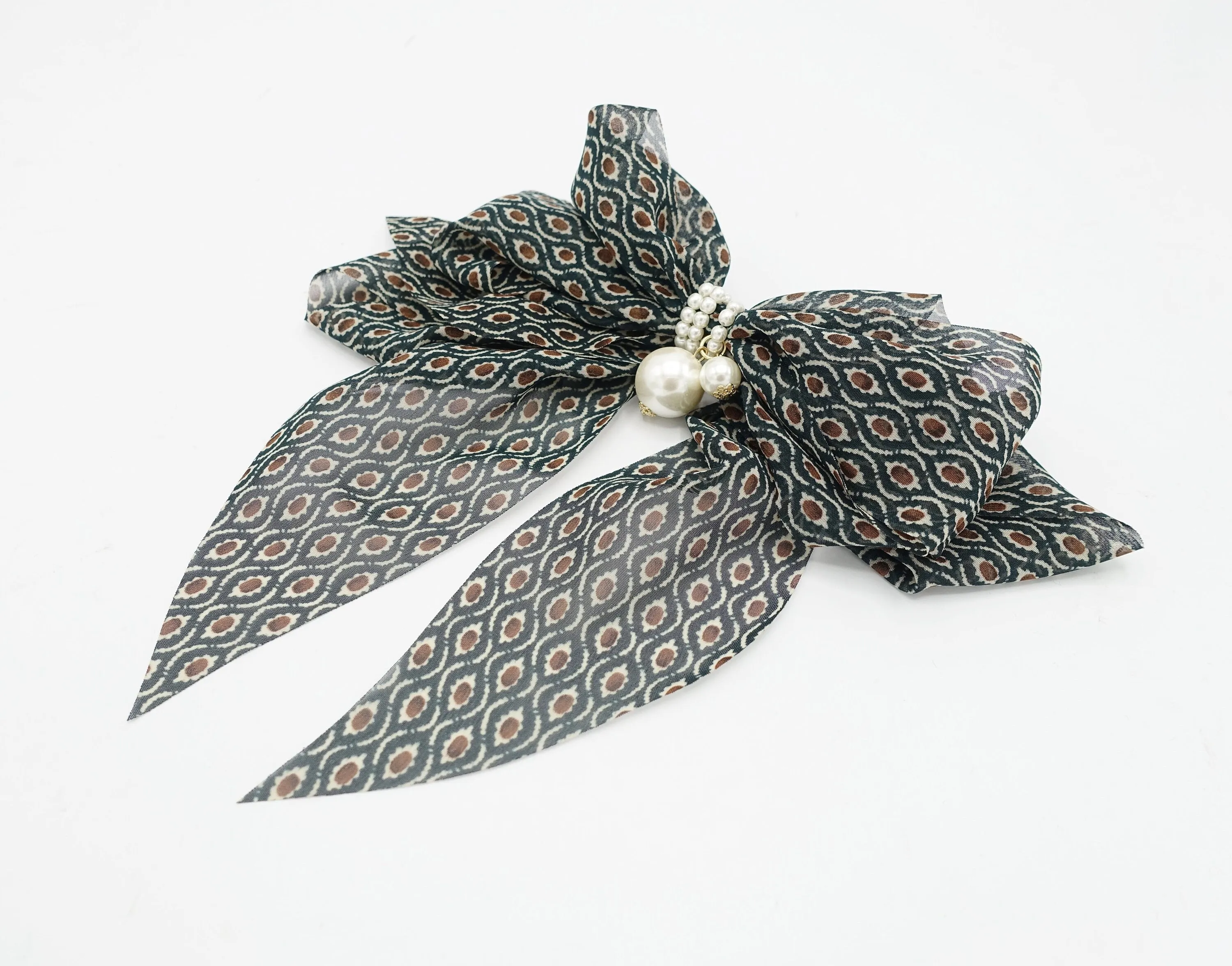 retro print hair bow chiffon hair accessory for women