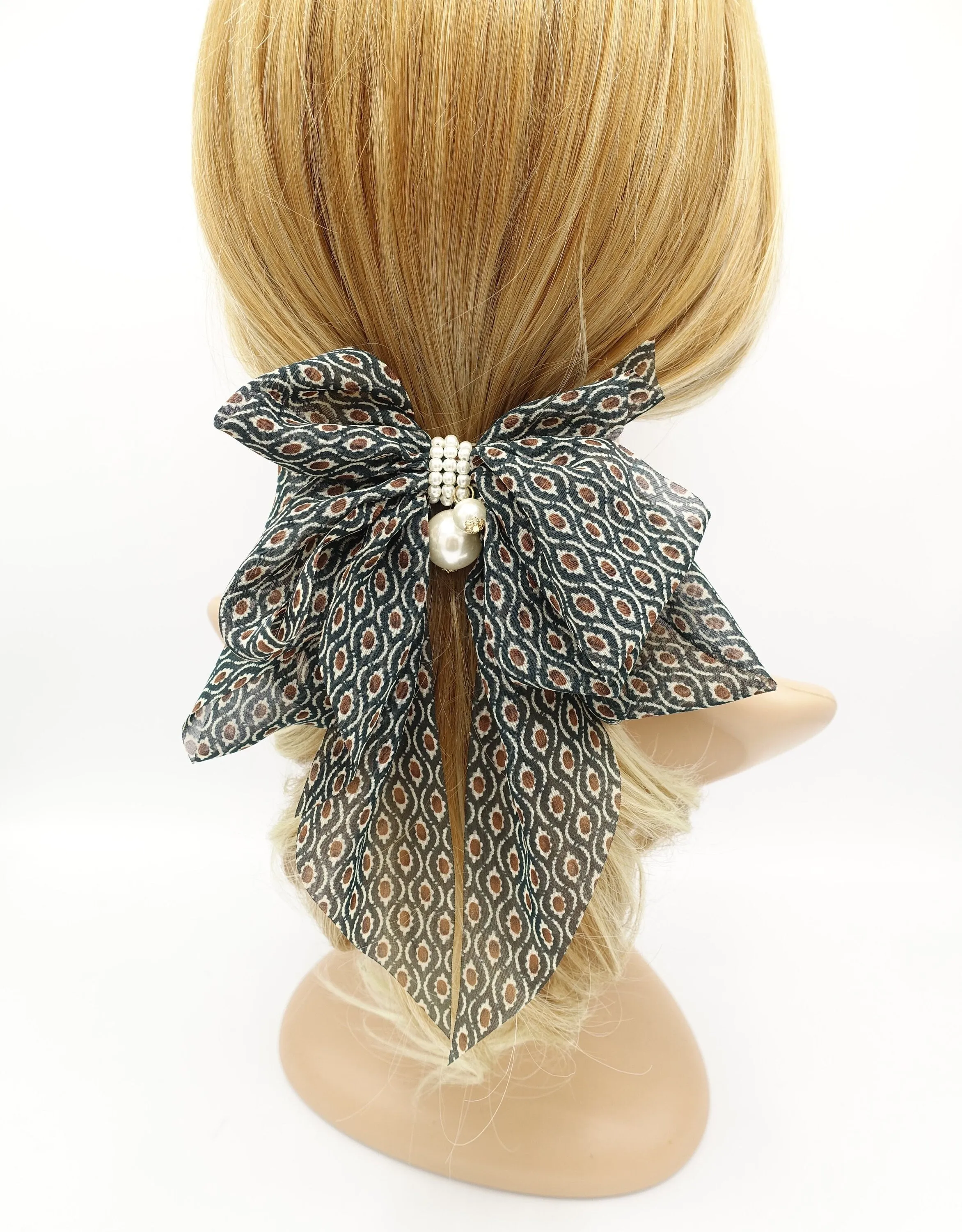 retro print hair bow chiffon hair accessory for women