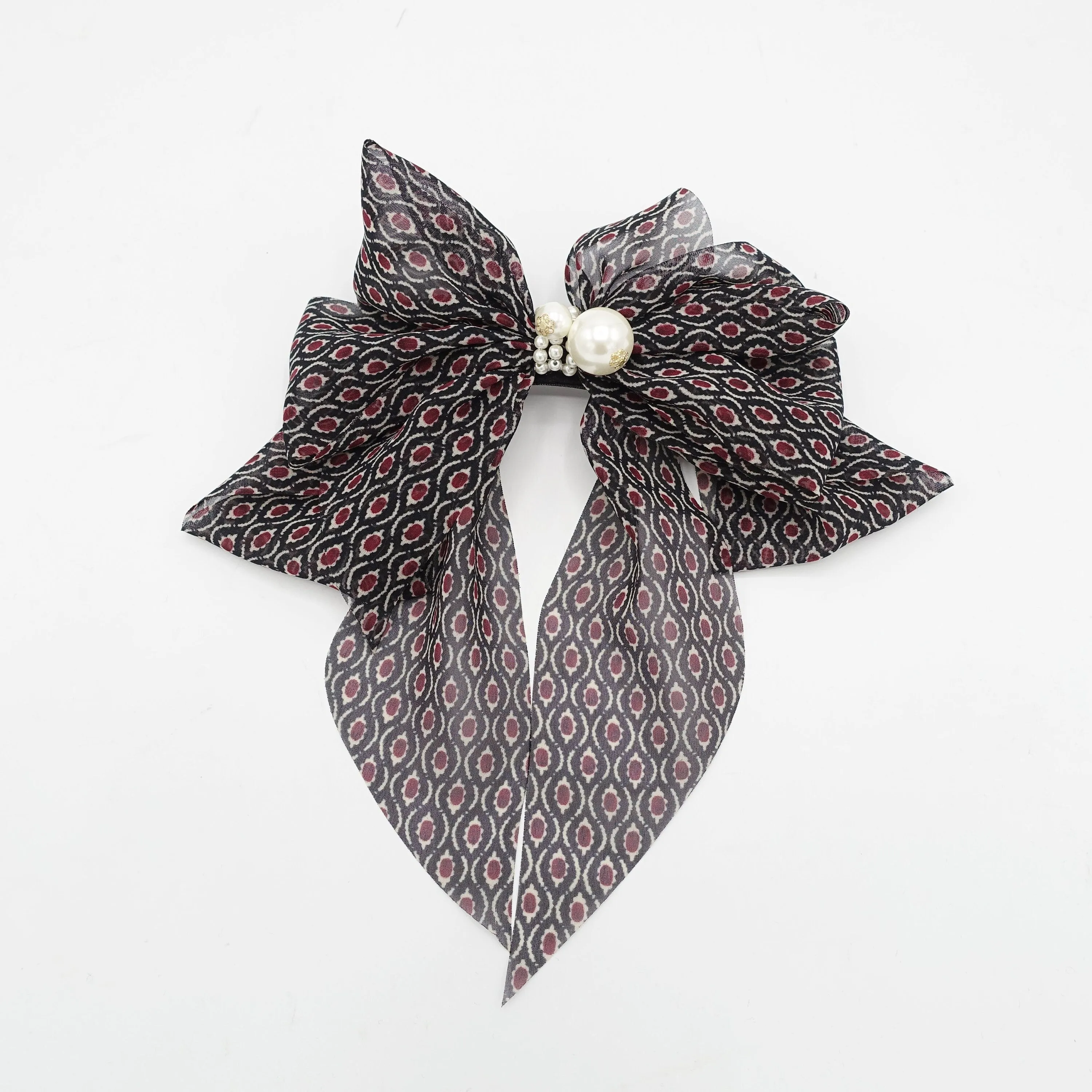 retro print hair bow chiffon hair accessory for women