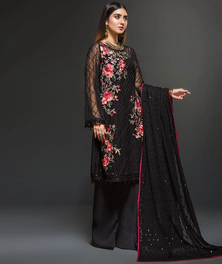 Zarif Embroidered Chiffon Collection 2019 – Black Charm